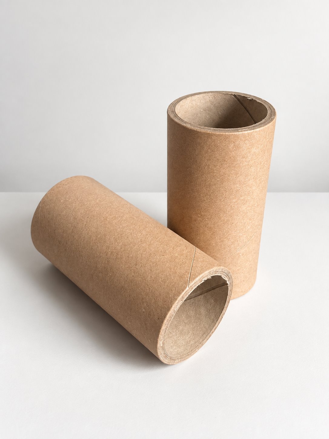 Zwei Papphülsen im Format 55 × 65 × 124 mm, stehend und liegend